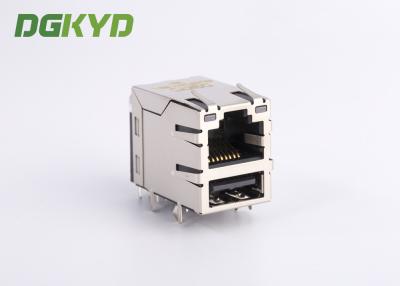 China Industrielles Doppelplattform USBs Rj45 Verbindungsstück der Verbindungsstück-Katzen-5e Rj45 mit USB, G/Y LED zu verkaufen