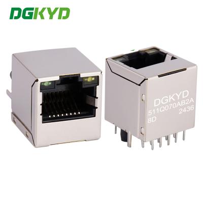 China RJ45 Network Connector With Transformer , 180 Degree Gigabit Communication Interface DGKYD511Q070AB2A8D en venta