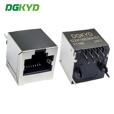 China Conector vertical RJ45 con puerto Ethernet de 180 grados, 8P8C con luz y protección DGKYD52241188GWA1D1Y1188 en venta