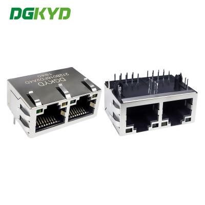 China RJ45 Ethernet port connector 8P8C with light strip shielding dual port horizontal socket DGKYD212B016FD2A4D for sale