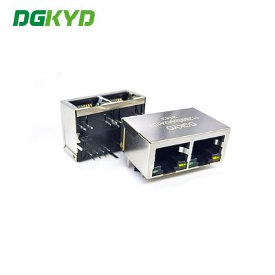 中国 LEDライトが付いているDGKYD112B002AA2A1D3 Rj45のソケット1x2の港8P8C 100M統合されたフィルター コネクターによって保護されるソケット 販売のため