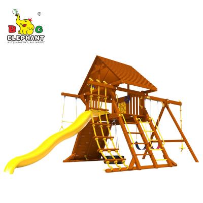 China Outdoor Playground Alex's Joyland - Multi Goal Wooden Swing Set For Kids Playground for sale