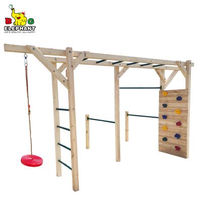 China Wooden 6-in-1 Ninja Course Climbing Frame Wooden Playground Monkey Bars for sale