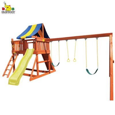 China Wooden Dreamer's Balcony - Outdoor Wooden Swing Set Playground with Accessories for sale