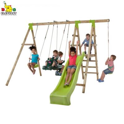 China Wooden 4-1n-1 Easy To Assemble Wooden Outdoor Swing Playsets With Slide for sale