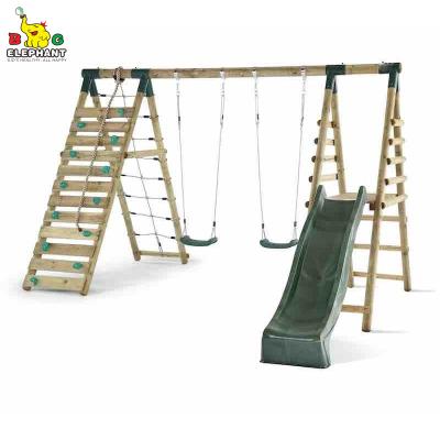 China Outdoor 600lbs Wooden Log Swing Set Playground With Climbing Ladder for sale