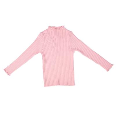 China Kids Thermal Lightweight Clothing Fake Ruffle Neck Tops Lettuce Ribbed Trim Soft Base Layer For Little Girls For 3-10 Years for sale