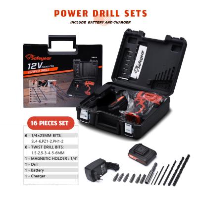 China 12v 16Pcs Set Cordless Handheld Power Drills 1500mAh Li-Ion Electric Powered Tools Quick Chuck for sale