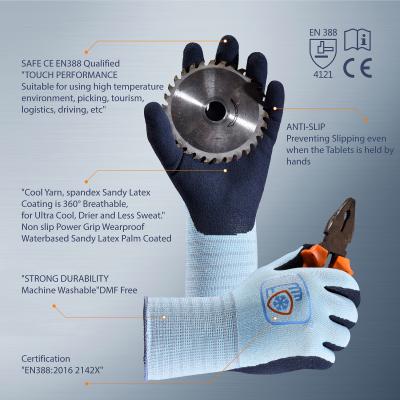 China CE EN388 Non Slip Power Grip Industrial Latex Palm Coated Gloves Blue for sale