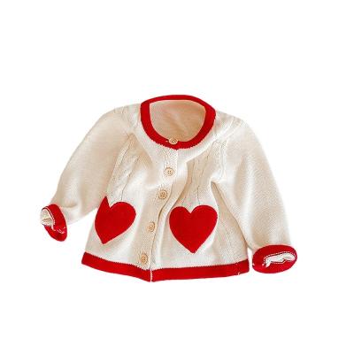 China 2020 Europe and America 100%cotton baby girl sweater children's coat soft love cardigan long sleeve newborn children clothing for sale