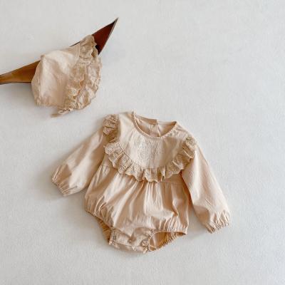 China Embroidery + Print 2021 Spring and Autumn Clothing Infant Girl Baby and Infant Embroidered Lace Collar Sleeve Jumpsuit Triangle Rompers Long Romper for sale