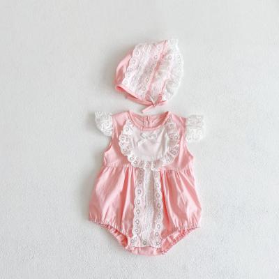 China ins2021 summer popular orange lace throw sleeve baby rompers jumpsuit onesie romper for sale