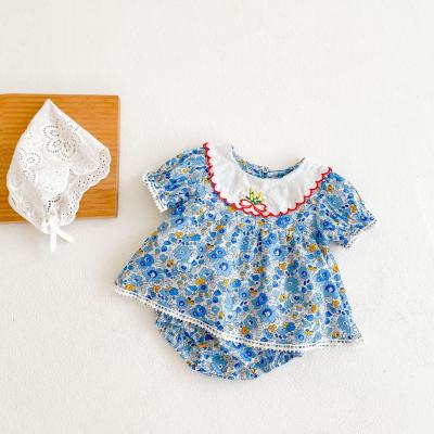 China 2021ins Summer New Girls Summer New Girls Floral Embroidered Collar Sleeve Cotton Princess Short Dress for sale