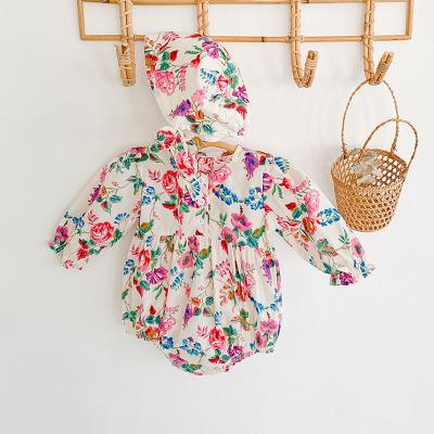 China 2020 New Baby Organic Round Neck Baby Clothing Rompers Autumn Baby Jacket Cotton Floral Long Sleeve Overalls With Hat for sale