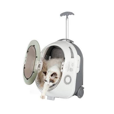 China Sustainable Pet Carrier Breathable Cat Backpack With Wheels Fan And Light for sale