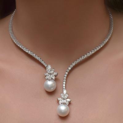 China Fashion Baroque Pearl Necklace Collar Europe and America Rhinestone Dangling Clavicle Chain For Women Crystal Open Choker Necklace Jewelry for sale