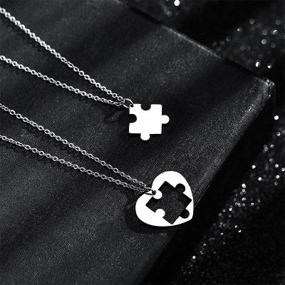 China New Design Europe and America Love Puzzle Couples Necklace Hip Hop Punk Heart Shape Couple Quilting Necklace For Women Friendship Jewelry for sale