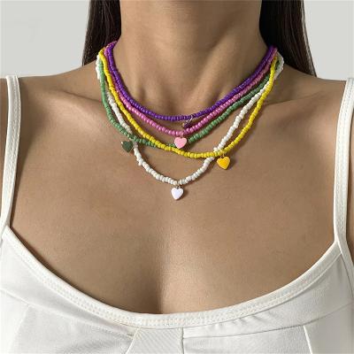 China Europe and America Shape Handmade Multicolor Seed Beads Necklace for Women Sweetheart Pendants Necklace Summer Girls Choker Necklace Jewelry for sale