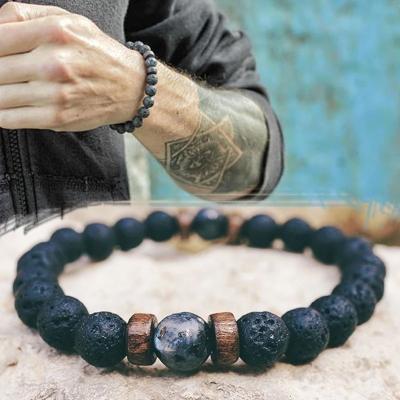 China Handmade Tiger Eye Bead Blue Lava Bead Male Bracelet Natural Stone Marble Stone Bead Female Custom CLASSIC Bracelet for sale