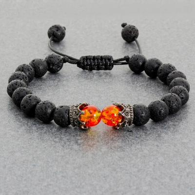 China CLASSIC Black Lava Stone Crown Charm Tiger Eye Beads Bracelet For Men Women Braided Bracelets Handmade Adjustable Jewelry for sale