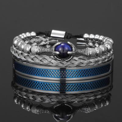 China CLASSIC Mens Stainless Steel Rope Bracelet Set Luxury Handmade Eagle Bracelets With Tigereye Natural Stone Gift Accessories for sale