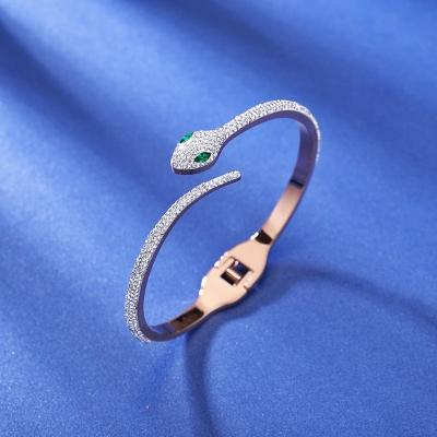 China Titanium Steel Rose Gold Open High-End Simulated New Full Zircon CLASSIC Simple Snake Bracelet Snakes Bangle Ladies Bracelet for sale