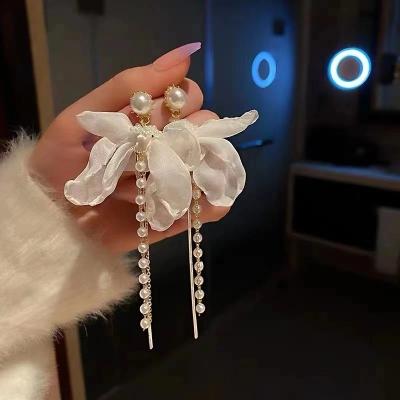 China CLASSIC Women's Summer Lace Bow Pearl Tassel Earrings Fashion Simple Women Jewelry 2023 Trend Fashion Exquisite Stud Earrings for sale