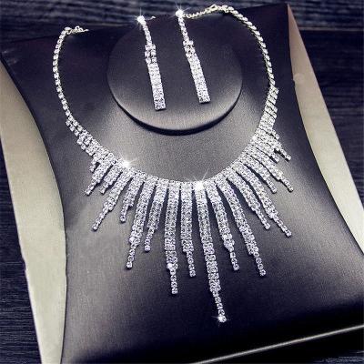 China CLASSIC Sparkle Geometric Rhinestone Necklace Earrings For Women Long Tassel Jewelry Sets Weddings Party Gifts for sale