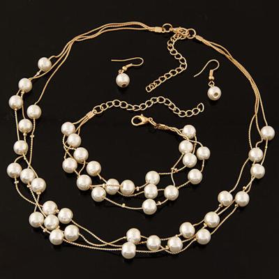 China CLASSIC Multilayer Pearl Jewelry Set For Women Fashion 2-Color Girls Necklace Bracelet Earrings Luxury Wedding Gift for sale