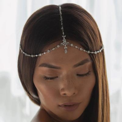 China Exquisite CLASSIC Boho Zircon Leaf Zircon Leaf Forehead Headband Wedding Bridal Head Chain Hair Jewelry For Women for sale