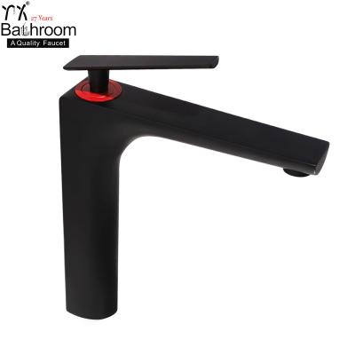 China Concise Design Single Hole Bathroom Sink Mixer Tap Handle Basin Faucet Black Brass Metered Single Faucet Faucets for sale