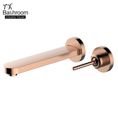 China Metered Faucets YX Bathroom Rose Gold 360 Degree Rotation Round Bar Handle Zinc Alloy Wash Face Basin Faucet Wall Mounted for sale