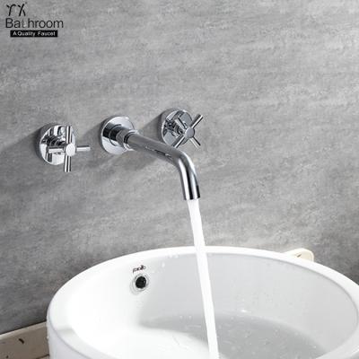 China Two Taps Control Basin Faucet, Brass Wall Mounted Faucet Metered Bathroom Hot And Cold Mixer Tap Basin Faucet for sale