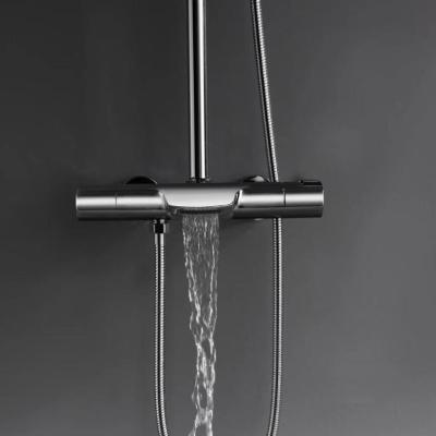 China With Large Slide Bar Kaiping CUPC Rainfall Shower Set Thermostatic Chrome Color Rainfall Bathroom Shower Set for sale