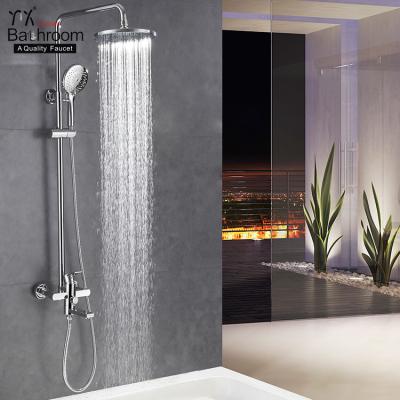 China With High Quality Brass Kaiping H-59 Rainfall Bathroom Bath And Shower Faucets With Slide Bar, Exposed Rain Shower Set for sale