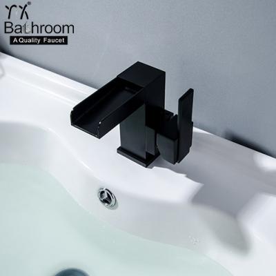 China Kaiping Faucet Manufacturer Minimalism Pure Black Waterfall Faucet Metered Bathroom Taps Basin Faucet for sale