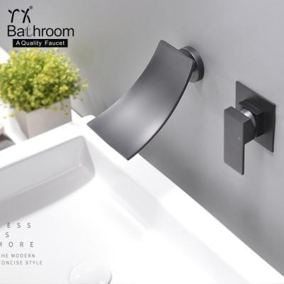 China Kaiping CUPC Matte Black Two Hole Wash Face Basin Waterfall Faucet Metered Flat Flaky Wall Mounted Tapware Faucets for sale