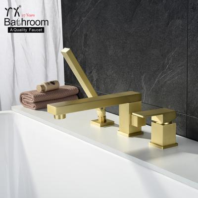 China Sliding Bar YX Bathroom 3 Holeless Gold Brushed Deck Mounted Tub Faucet for sale