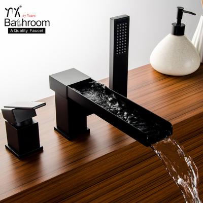 China Without Hardware Product 3 Hole Matte Black Waterfall Bathroom Ware Sliding Bar Tub Faucet Bath Sanitary Faucet for sale