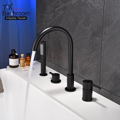 China Handleless Bathroom Two Slide Bar Deck Mounted Tub Faucet With Hand Shower Matte Black Tub Faucet for sale