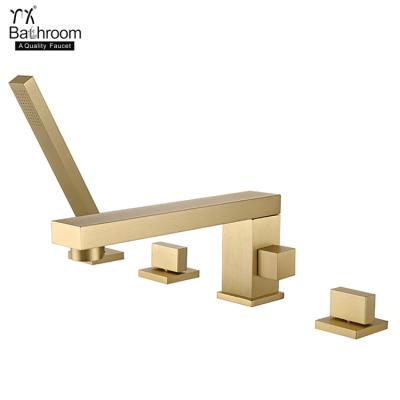 China Without Hole Two Handle Luxury Bathtub Faucet Square 4 Columns Long Slide Bar Kaiping Faucet Neck Bathtub Faucet for sale