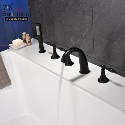 China Sliding Bar Kaiping Faucet 5 Hole Three Handle Bathtub Faucet Floor Mounted Bathtub Mixer Tapware WaterMark Black Tapware for sale