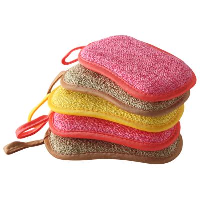 China Bearfamily Durable Cleaning Dishwasher Scrubber Handheld Double Sided Cleaning Kitchen Microfiber Scrub Sponge for sale