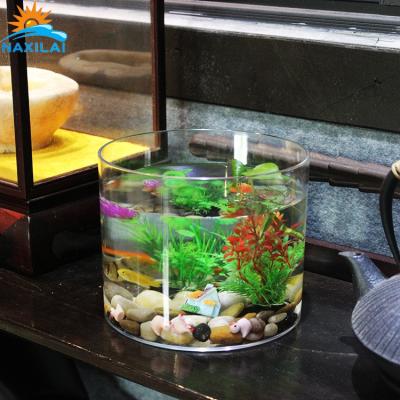 China NAXILAI Small Viable Fish Bowl Cylinder Acrylic Decoration Aquarium Around Acrylic Aquarium Display Case For Desktop Decoration for sale