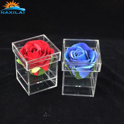 China NAXILAI Best Durable Clear Acrylic Flower Box With Lid 1 Hole High Class Single Square Flower Box for sale