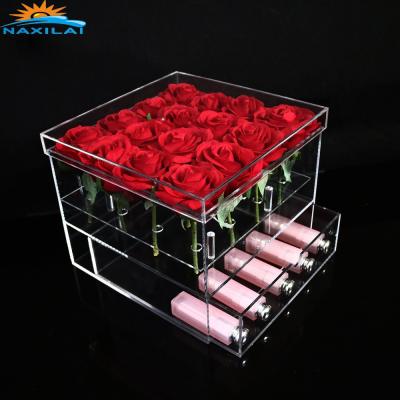 China NAXILAI Durable Clear Acrylic Plexiglass 16 Holes Rose Display Box With Drawer for sale