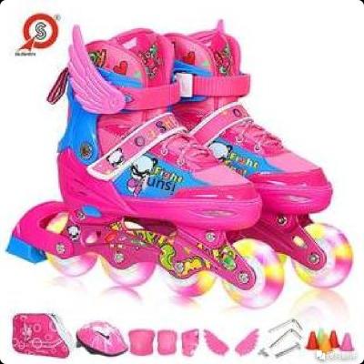 China ALL flashing wheels with built-in protectors roller skates instant adjustable roller skate suit and helmet factory wholesale PU roller skate suit kids (upper with light) full for sale