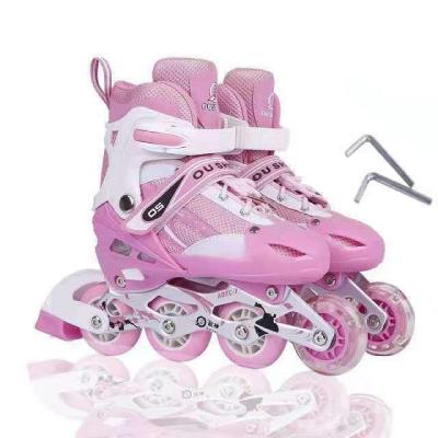 China ALL flashing wheels with helmet popular hot sale PU single snap protectors adjustable men's and kids' (upper with lightweight) and women's roller skates built-in roller stripes without sheath for sale