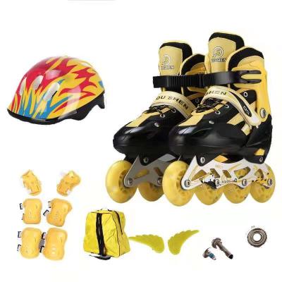 China ALL Flashing Wheels With Full Snap On Integrated Single Row Roller Skates Helmet Low Price Kids & Roller Skate Four Wheel Set (Top With Light) for sale