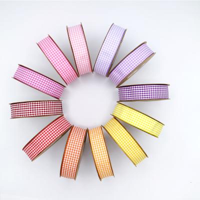 China High Quality Eco-friendly 25MM Ribbon Factory Gingham Ribbon For Decoration Gift Wrapping Hair Bow Ribbon Roll for sale